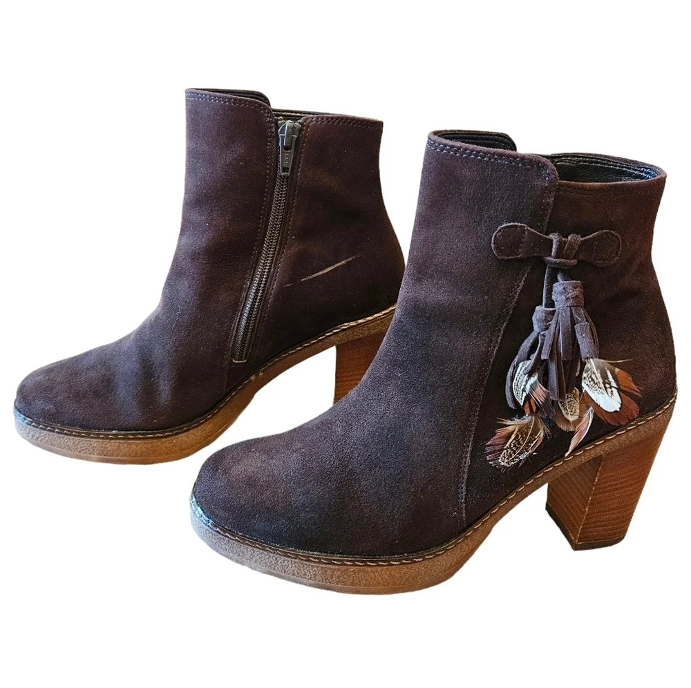 Gabor Brown Suede Leather Boho Ankle Boots High Heel Platform Booties Size  37. - Picture 3 of 13